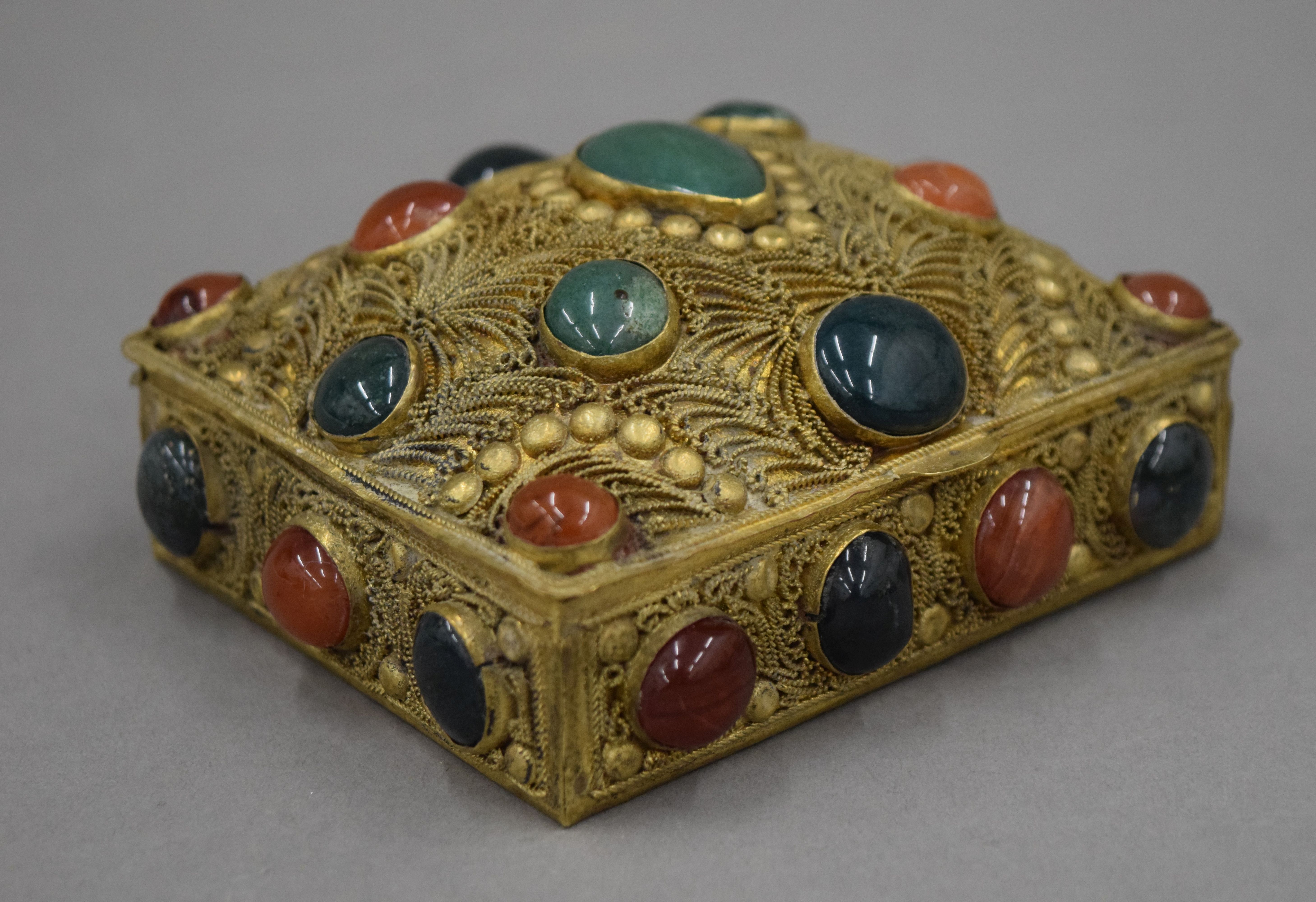 An Indian gilt box set with cabochon stones. 11 cm wide. - Image 3 of 4