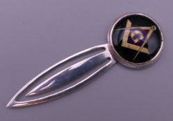 A 925 silver Masonic bookmark. 5.5 cm high.