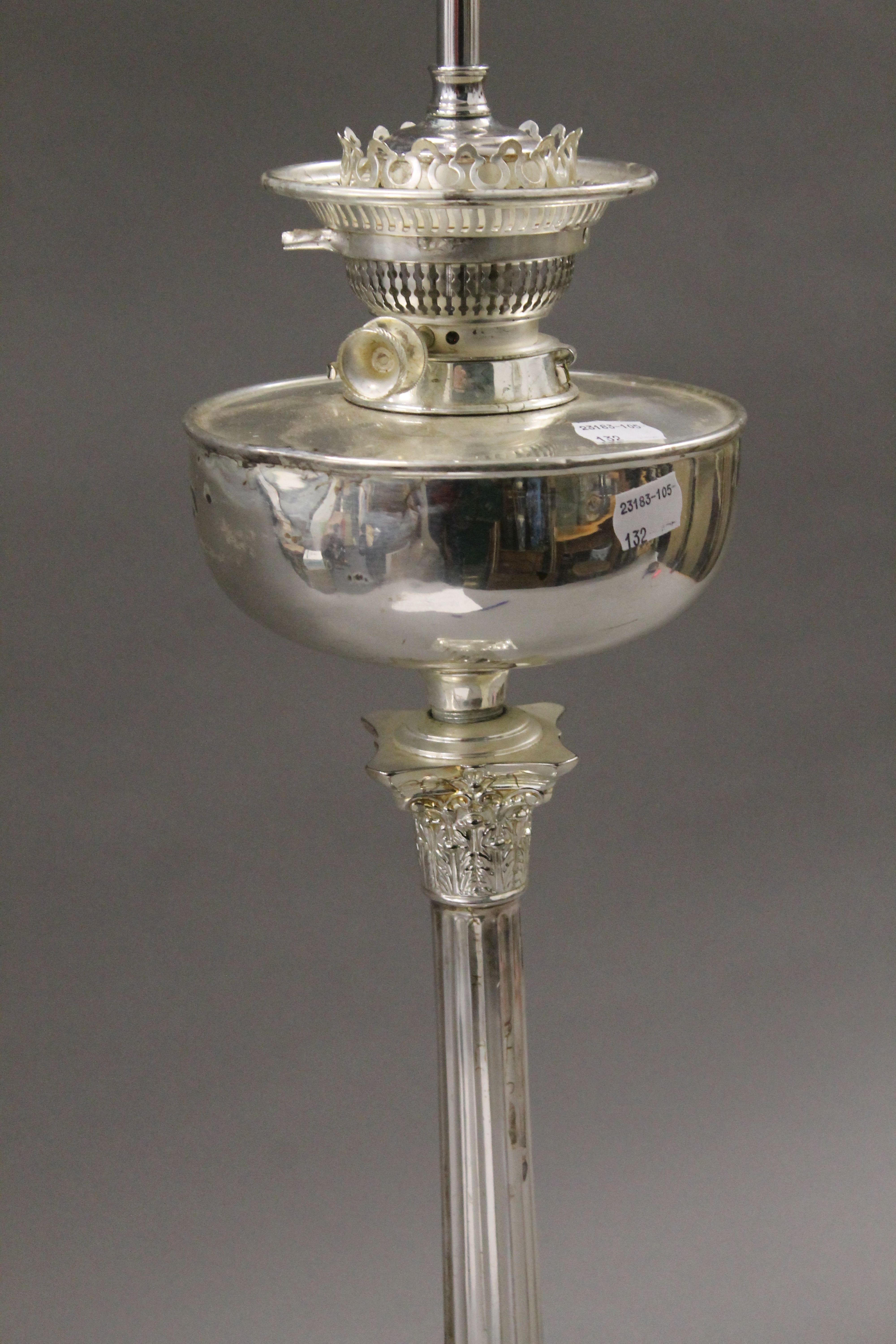 A silver plated oil lamp (converted to electricity). 78 cm high. - Image 4 of 5