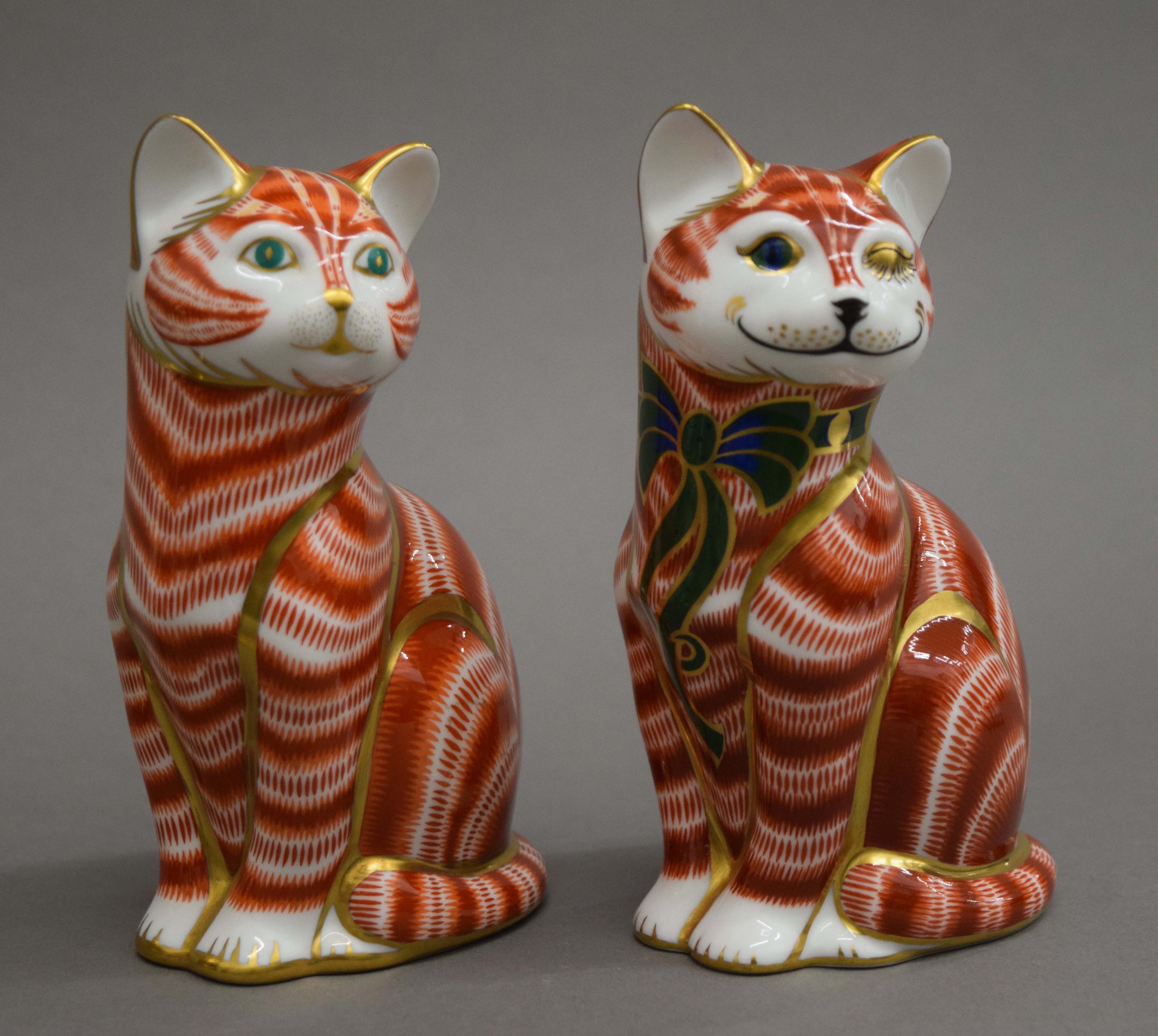 A collection of Royal Crown Derby cat form paperweights. The largest 13 cm high. - Image 2 of 8