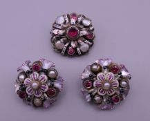 A silver Austro Hungarian brooch and earrings. The brooch 3 cm diameter.