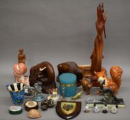 A quantity of miscellaneous pottery, glass, carvings, etc.