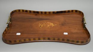 An Edwardian inlaid mahogany tray. 56 cm long.