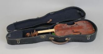 A vintage cased violin, the interior bearing inscribed Compagnon. 60 cm long.