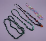 Two malachite necklaces and two other vintage necklaces.