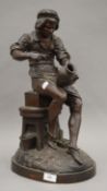 A large 19th century patinated bronze model of a potter, the base signed DROUOT. 51 cm high.