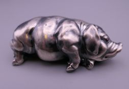 A silver model of a pig bearing Russian marks. 7 cm long.