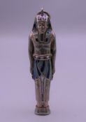 A late 19th/early 20th century Continental silver and enamel propelling pencil formed as a pharaoh.