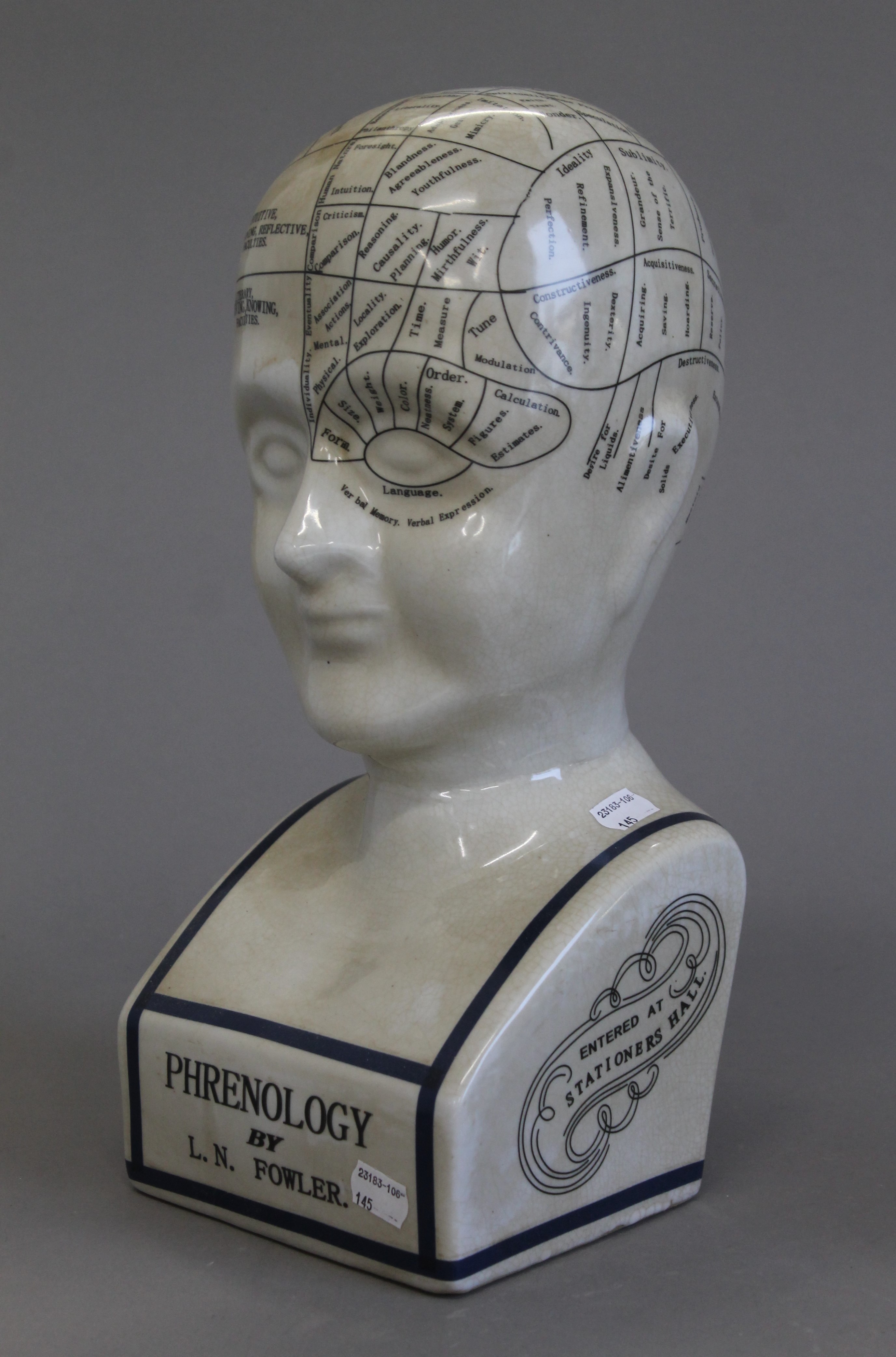 A large porcelain phrenology head. 39 cm high. - Image 2 of 3