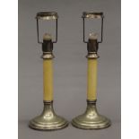 A pair of plated students lamps. 30 cm high.