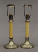 A pair of plated students lamps. 30 cm high.