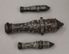 Three Chinese carved stone canons.