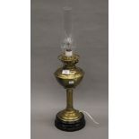 A converted brass oil lamp. 64.5 cm high overall.