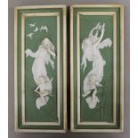 A pair of Jasperware Art Nouveau plaques, framed. 14.5 x 35.5 cm overall.