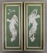 A pair of Jasperware Art Nouveau plaques, framed. 14.5 x 35.5 cm overall.