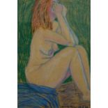 A pastel study of a Nude Redhead Woman, indistinctly signed, dated 19.1.89, framed and glazed. 43.