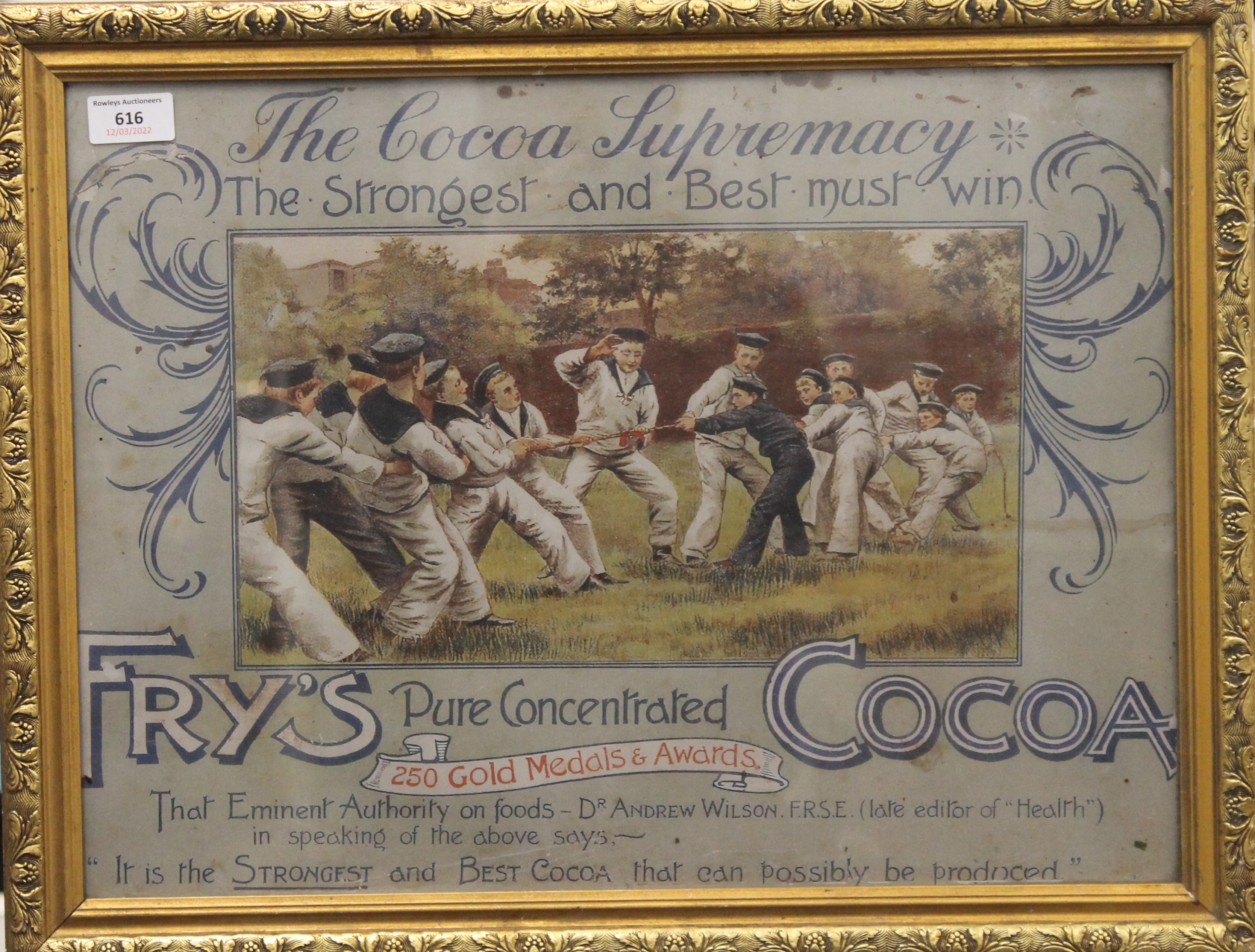 A framed advertising print for Fry's Cocoa. 56.5 x 43.5 cm overall. - Image 2 of 2