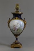 An ormolu mounted Sevres style porcelain lamp. 44 cm high.