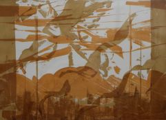 ANNIE ROBINSON, Abstract Landscape 1, open scene print, with label to reverse, framed and glazed.