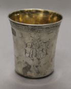 A French unmarked silver tumbler. 7.5 cm high. 68.9 grammes.