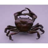 A bronze model of a crab. 10.5 cm wide.