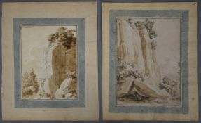 Two 18th/19th century Italian sepia watercolours, each depicting a rocky outcrop,