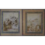 Two 18th/19th century Italian sepia watercolours depicting ancient ruins, each laid on paper.