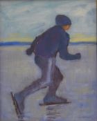 After MONET, Ice Skater, oil on board, signed by DAVID BAXTER, framed. 19 x 24.5 cm.