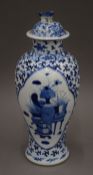 A large 19th century Chinese blue and white porcelain vase. 37 cm high.