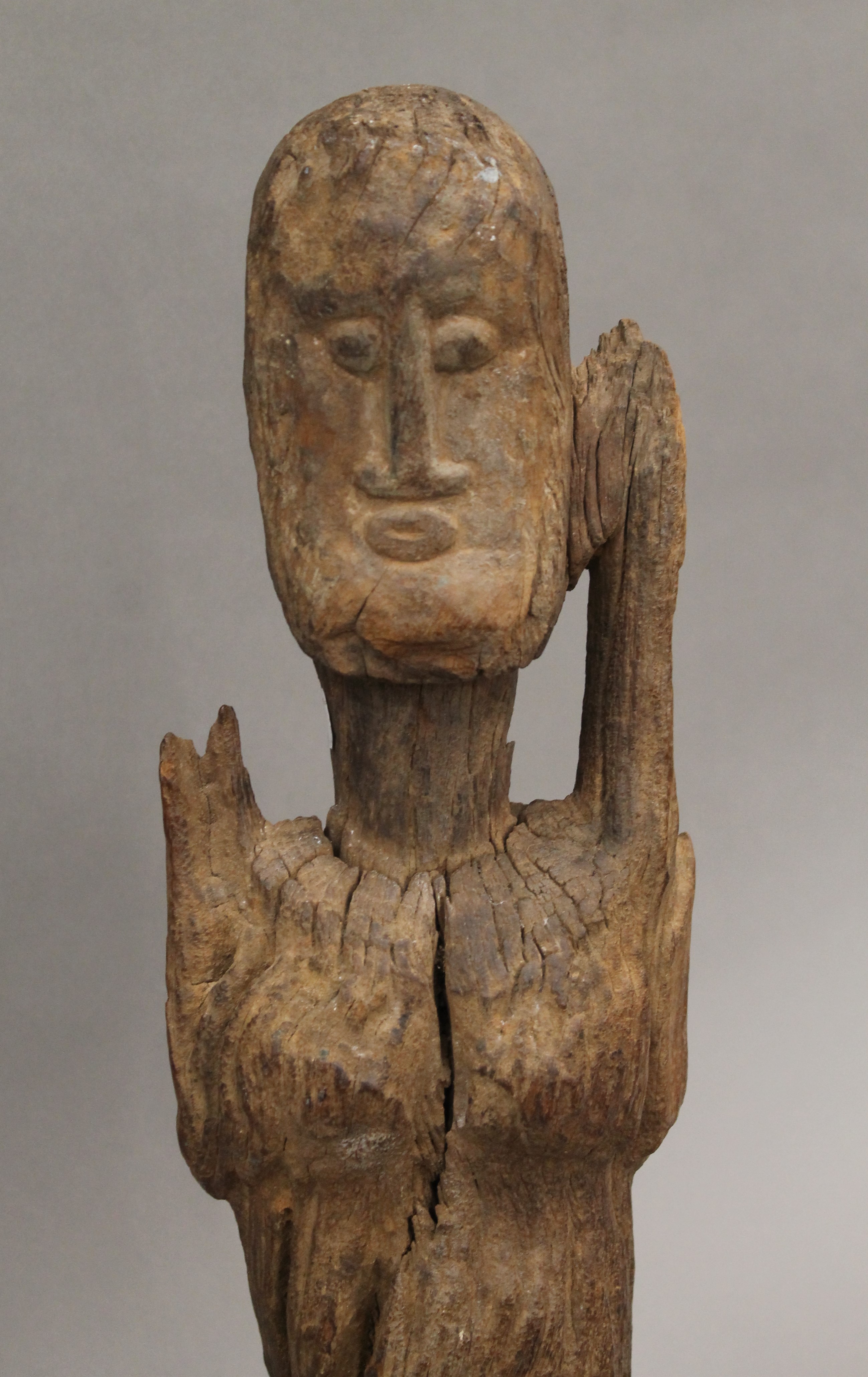 An African figural carving mounted on a later display plinth. 55 cm high. - Image 5 of 7