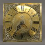 An 18th century brass faced longcase clock movement inscribed T Fayrer Lancaster (possibly made for