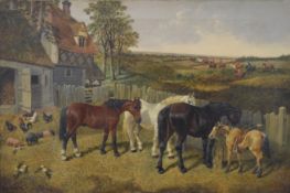 JOHN FREDERICK HERRING JNR (1820-1907) British, A Farmyard with Horses, a Pony,
