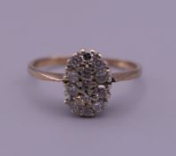 A 9 ct gold diamond ring. Ring size I/J. 1.1 grammes total weight.