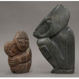 Two Shona carved stone sculptures. The largest 32.5 cm high.