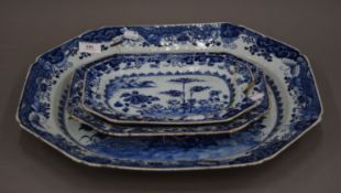 Three 18th century Chinese Export meat plates. The largest 45.5 cm wide.