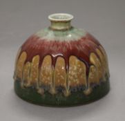 A Chinese red and green glazed porcelain beehive brush pot. 9 cm high.