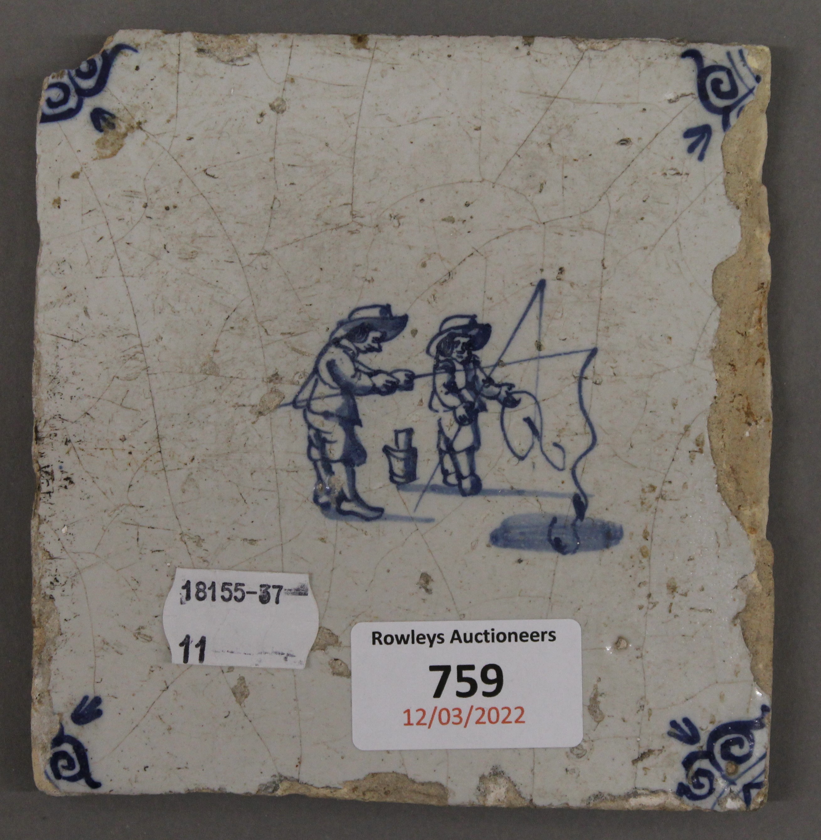 Five 19th century Delft tiles. Each approximately 12 cm square. - Image 6 of 11