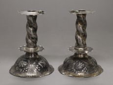 A pair of Swedish silver candlesticks. 16.5 cm high. 37.4 troy ounces loaded.