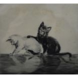 Kittens, etching, indistinctly signed to the margin, framed and glazed. 18.5 x 17 cm.