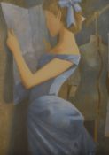 OLIVIER RAAB (born 1955) French (AR), Standing Female in a Blue Dress Reading, print,