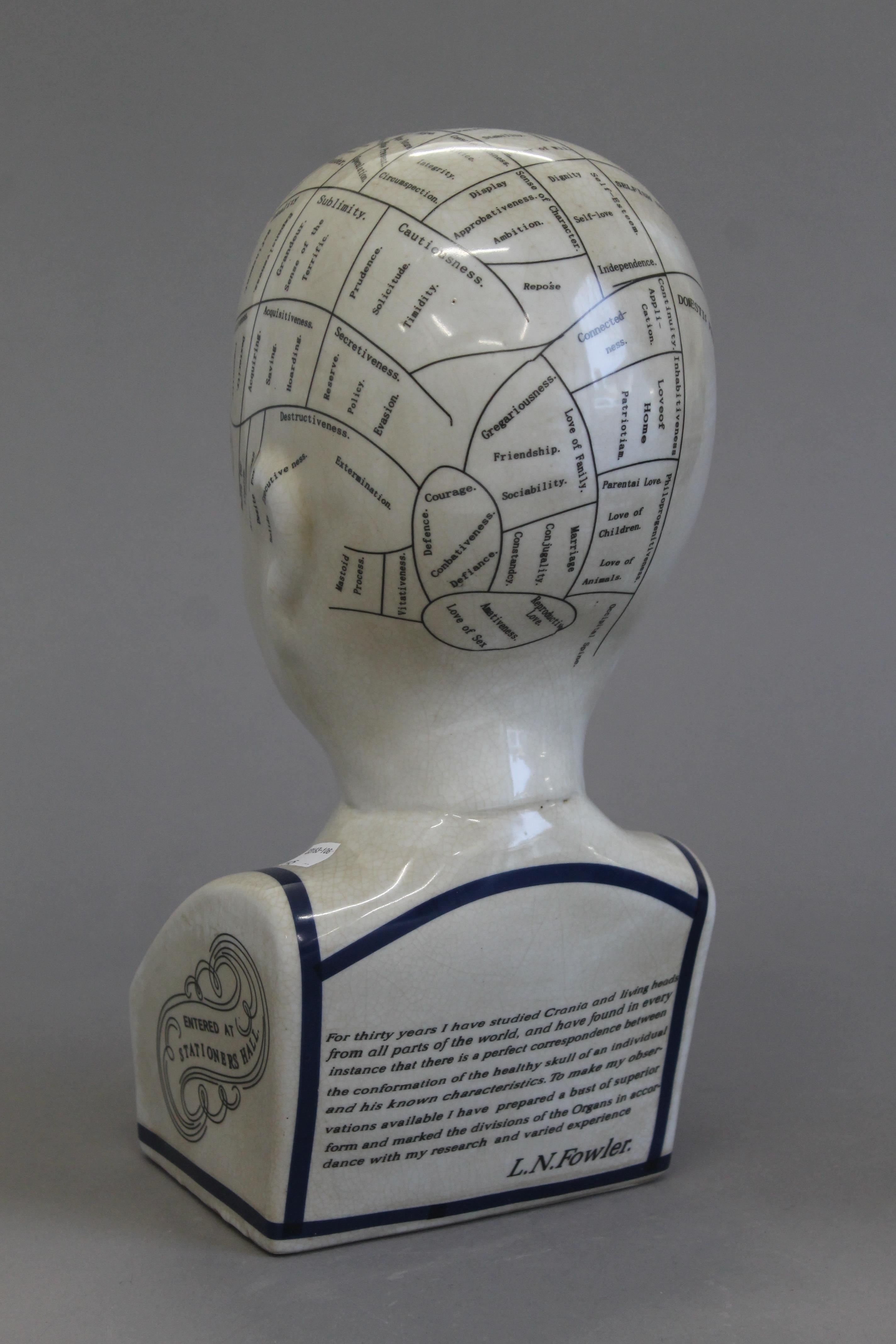 A large porcelain phrenology head. 39 cm high. - Image 3 of 3