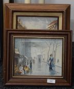 Three 20th century oils on canvas, Parisian Street Scenes, each framed. The smallest 23 x 18 cm.
