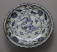 A Chinese blue and white porcelain dish. 20.5 cm diameter.