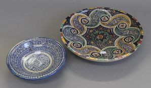 Two Persian pottery bowls. The largest 38 cm diameter.