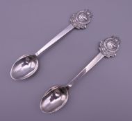 A pair of Eastern Bengal Railway Battalion unmarked white metal spoons. 13 cm long. 50 grammes.