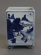 A Chinese blue and white porcelain square vase. 15.5 cm high.