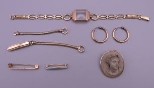 A 19th century lava brooch and various jewellery. The former 3 cm high.
