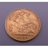 A 1908 half sovereign. 4 grammes.