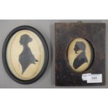 Two 19th century silhouettes, one male and the other female, each framed and glazed. The latter 14.