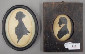 Two 19th century silhouettes, one male and the other female, each framed and glazed. The latter 14.